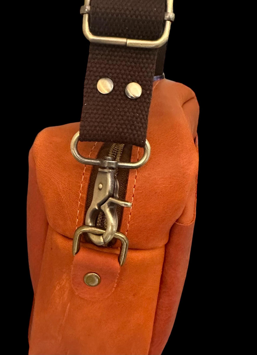 Handcrafted Full Grain Leather Camera Bag - Rust Orange Crossbody Purse