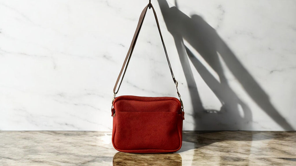 Handcrafted Full Grain Leather Camera Bag - Red Crossbody Purse