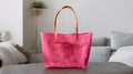 Full Grain Real Leather Zipper Magnetic Pink Leather Tote Bags-Small-Medium-Large-Extra Large