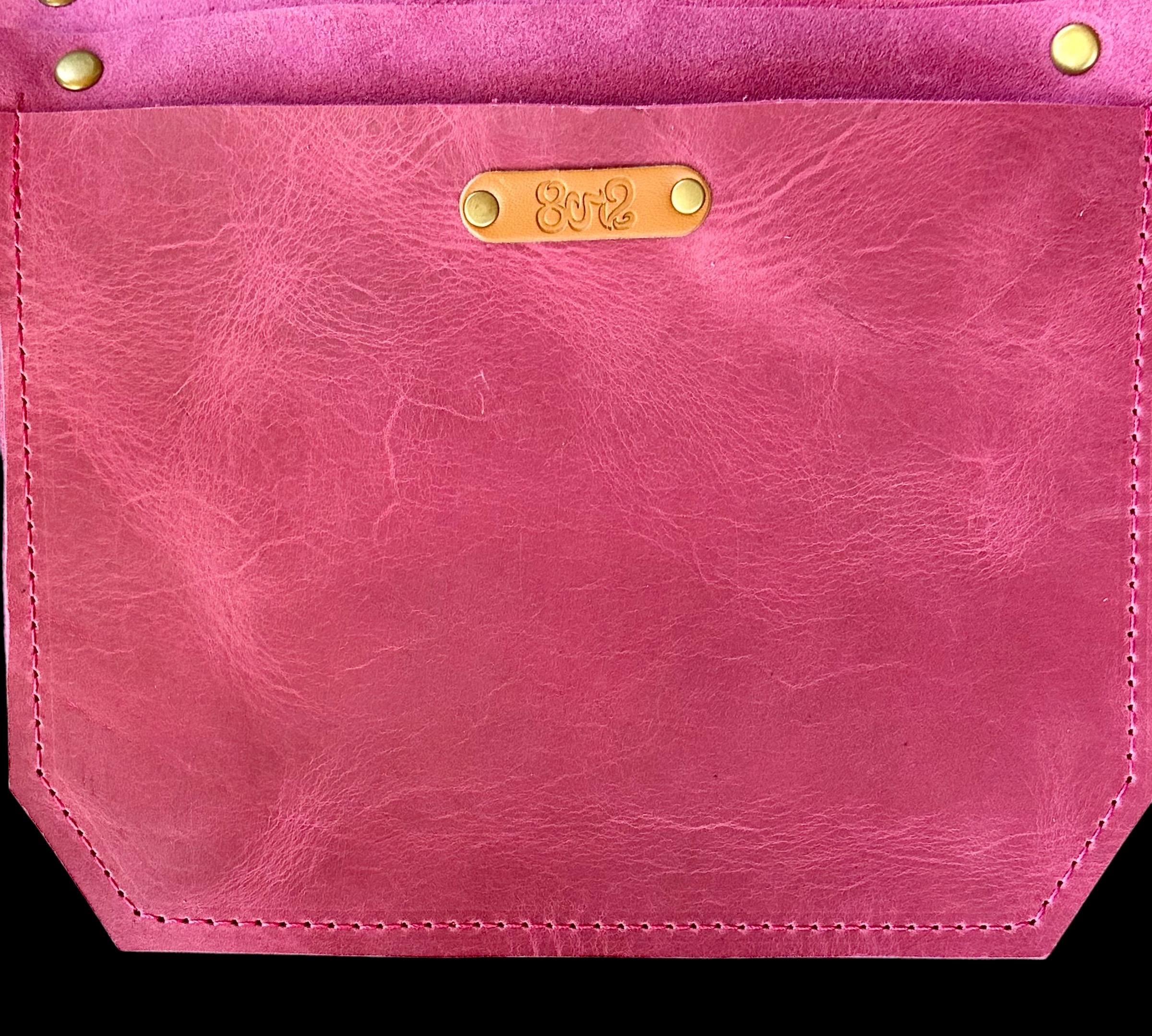 Full Grain Real Leather Zipper Magnetic Pink Leather Tote Bags-Small-Medium-Large-Extra Large