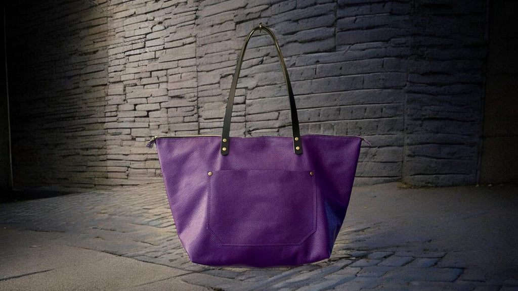 Full Grain Real Leather Authentic Zipper Pebbled Purple Leather Tote Bags-Small-Medium-Large-Extra Large