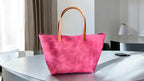 Full Grain Real Leather Zipper Magnetic Pink Leather Tote Bags-Small-Medium-Large-Extra Large