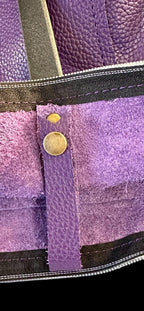 Full Grain Real Leather Authentic Zipper Pebbled Purple Leather Tote Bags-Small-Medium-Large-Extra Large