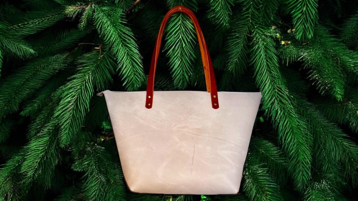 Full Grain Real Leather Zipper Cloud White Leather Tote Bags-Small-Medium-Large-Extra Large