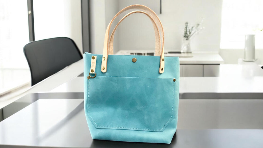 Full Grain Real Leather Authentic Aqua Leather RokStar Cross-Body/Handbag
