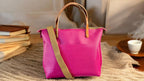 Handcrafted Full Grain Leather Zipper Super Stevie Crossbody Bag - Fuchsia Pink Pebbled Purse