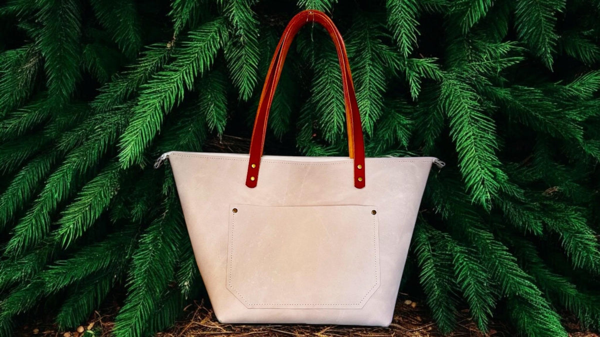 Full Grain Real Leather Zipper Cloud White Leather Tote Bags-Small-Medium-Large-Extra Large