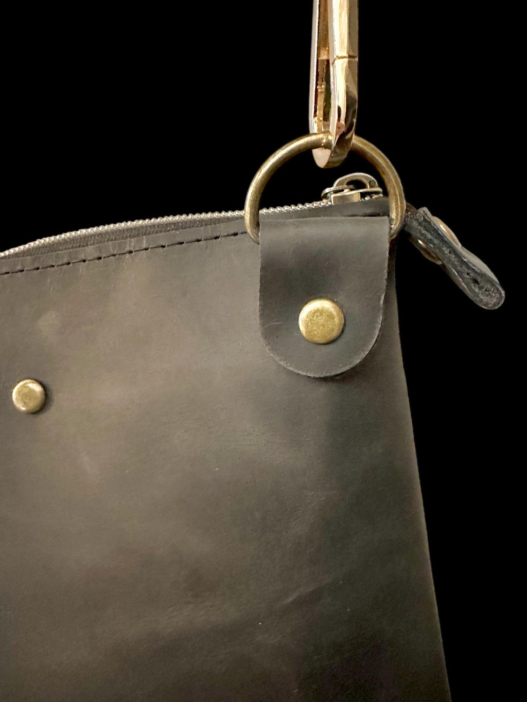 Full Grain Real Leather Zipper Boulder Black Super Stevie Crossbody or Shoulder Bag Purse
