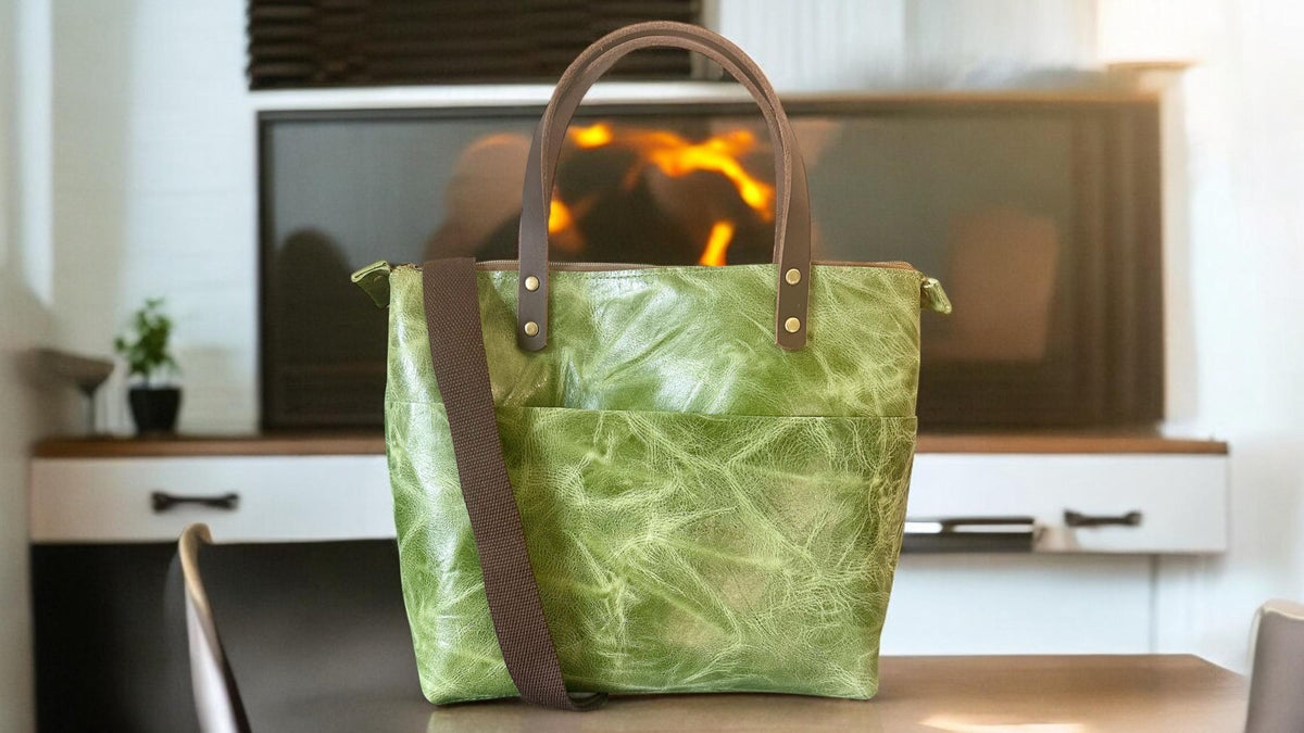 Full Grain Real Leather Zipper Leaf Super Stevie Crossbody or Shoulder Bag Purse