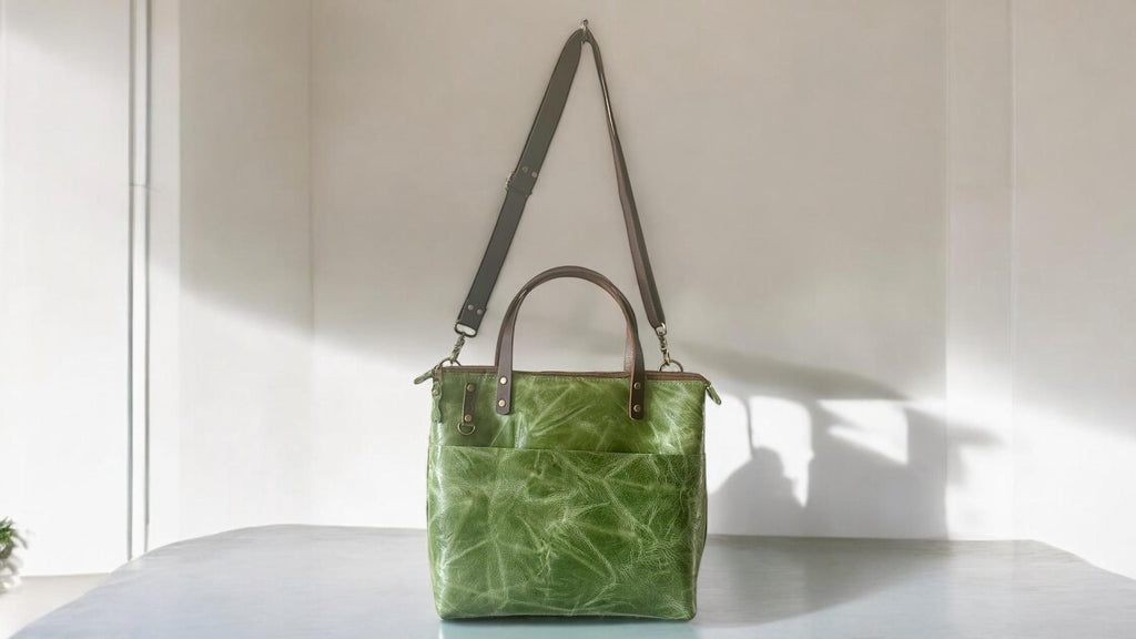 Full Grain Real Leather Zipper Leaf Super Stevie Crossbody or Shoulder Bag Purse