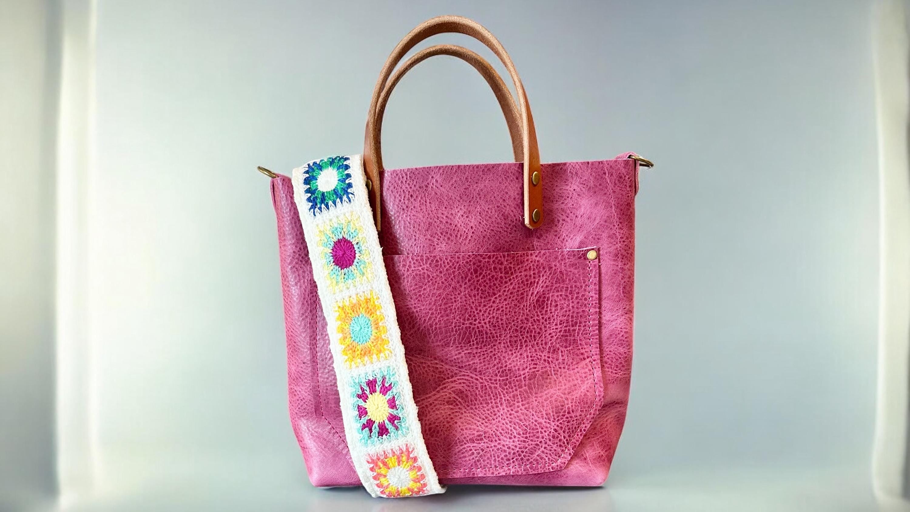 Full Grain Real Leather Pink Dog RokStar Crossbody or Shoulder Bag Purse