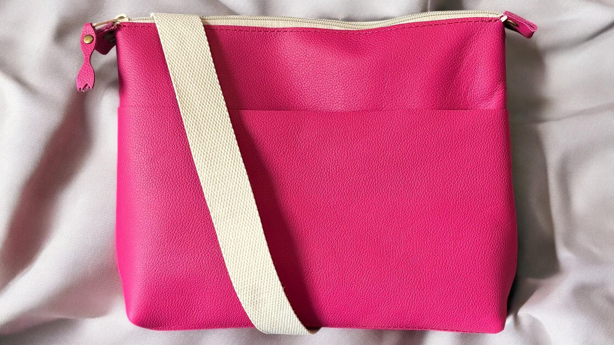 Full Grain Authentic Real Leather Zipper Fuchsia Mini Stevie Crossbody or Shoulder Bag Purse