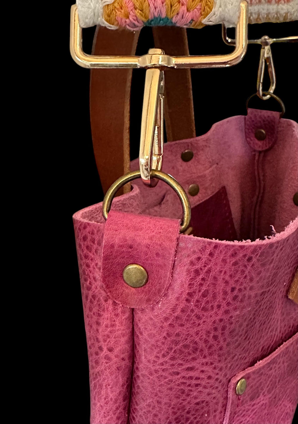 Full Grain Real Leather Pink Dog RokStar Crossbody or Shoulder Bag Purse
