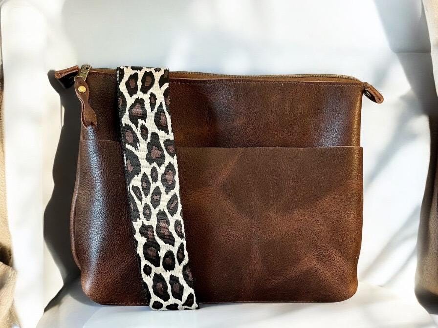 Handcrafted Full Grain Leather Zipper Crossbody Bag: Brown Dog Mini Stevie Purse