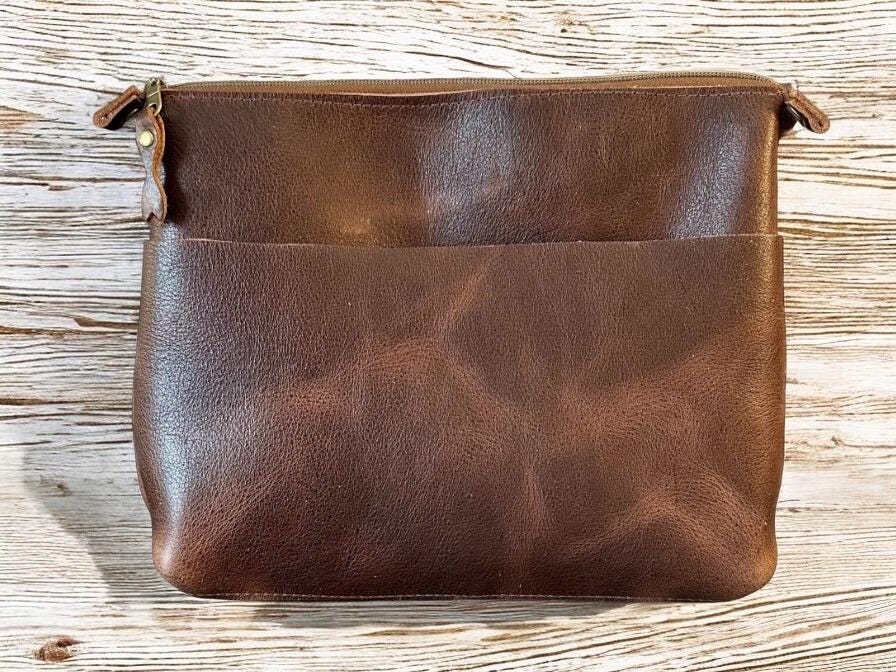 Handcrafted Full Grain Leather Zipper Crossbody Bag: Brown Dog Mini Stevie Purse
