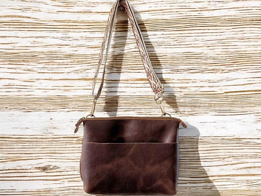 Handcrafted Full Grain Leather Zipper Crossbody Bag: Brown Dog Mini Stevie Purse