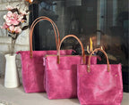 Full Grain Real Leather Pink Dog Leather Classic Tote Bags-Small-Medium-Large-Extra Large