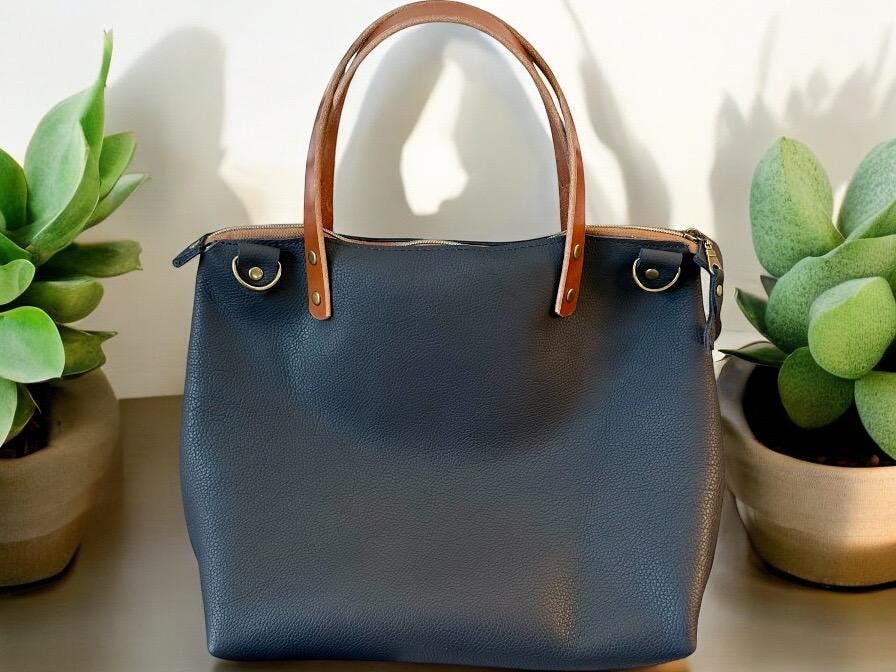 Full Grain Real Leather Zipper Pebbled Navy Super Stevie Crossbody or Shoulder Bag Purse