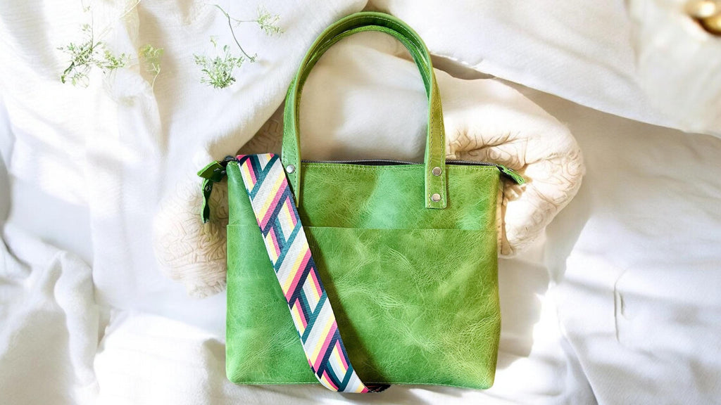 Full Grain Real Leather Zipper Granny Smith Super Stevie Crossbody or Shoulder Bag Purse