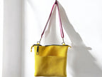 Handcrafted Full Grain Leather Crossbody Bag - Sunshine Yellow Pebbled Purse