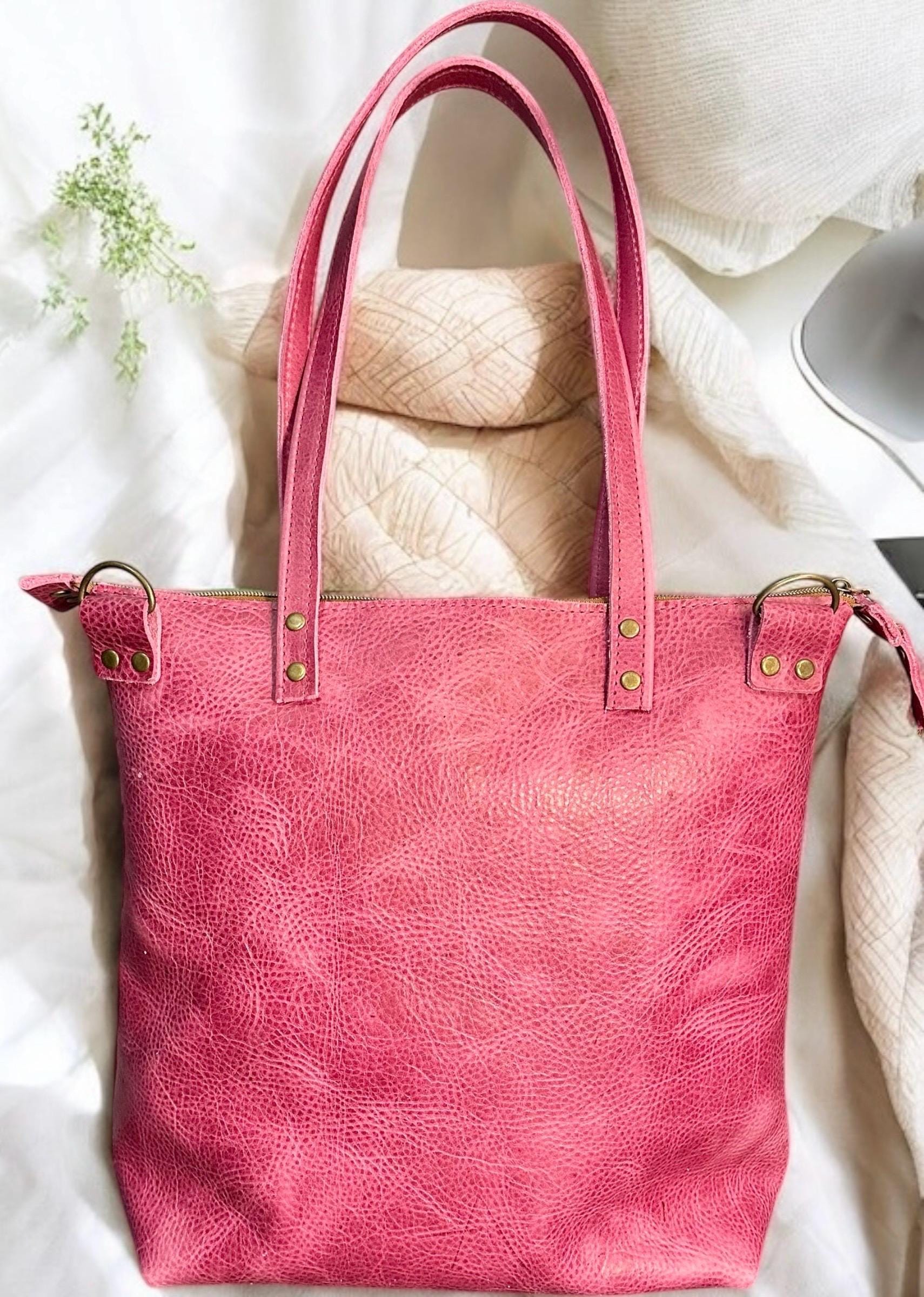 Full Grain Real Leather Zipper Pink Dog Hartlee Crossbody or Shoulder Bag Purse