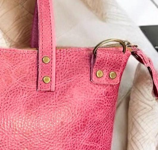 Full Grain Real Leather Zipper Pink Dog RokStar Crossbody or Shoulder Bag Purse