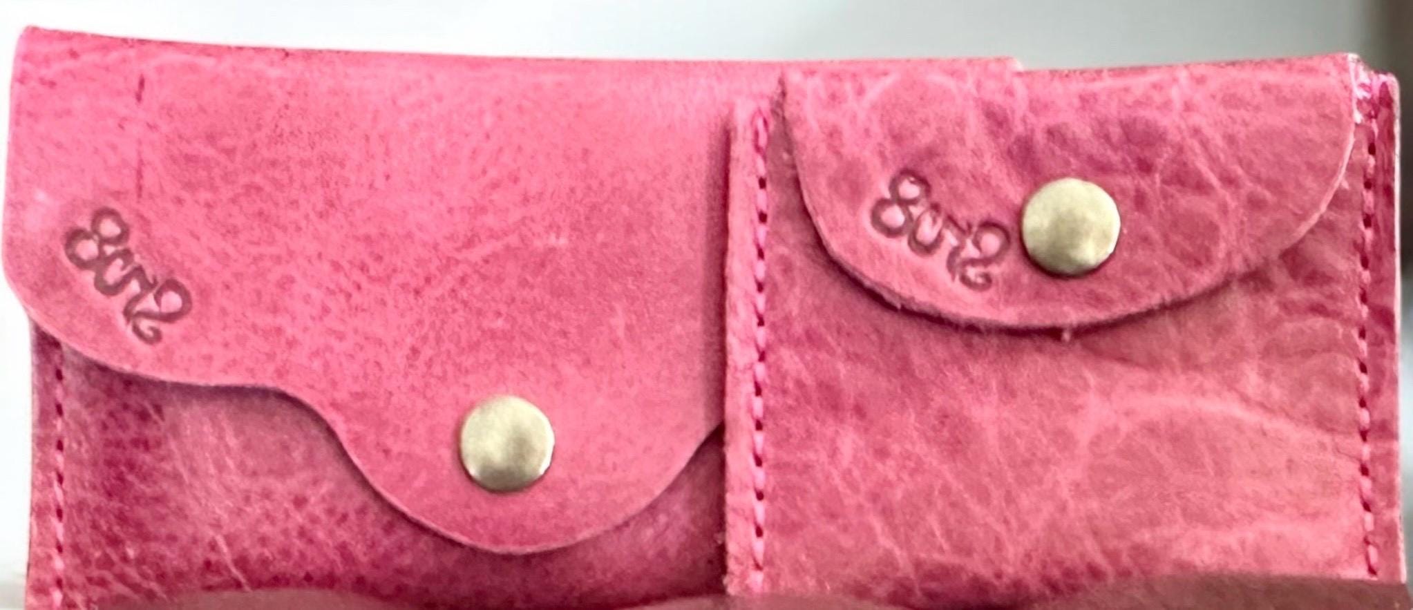 Real Genuine Authentic Leather Pink Dog Trudy Wallet & Hazel Coin Pouch
