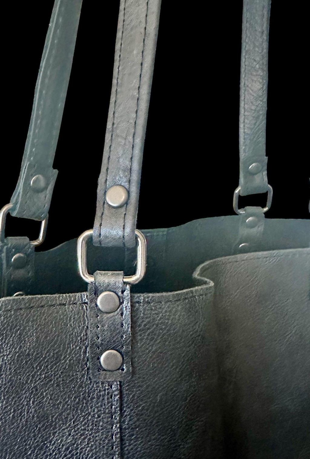 Full Grain Authentic Real Leather Black Dog Leather Bazzar Tote Bags