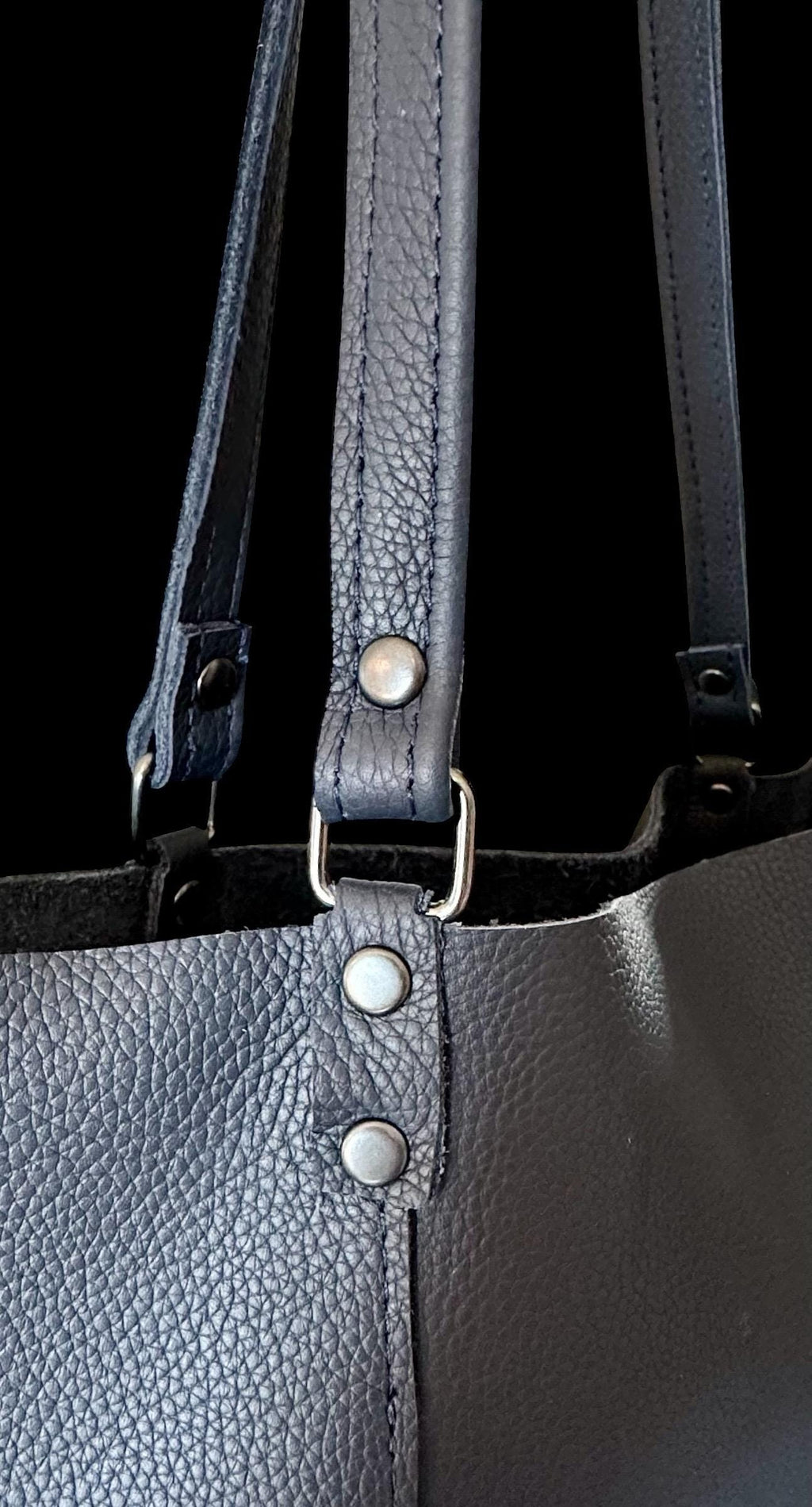 Full Grain Authentic Real Leather Pebbled Navy Blue Leather Bazzar Tote Bags