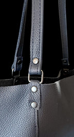 Full Grain Authentic Real Leather Pebbled Navy Blue Leather Bazzar Tote Bags