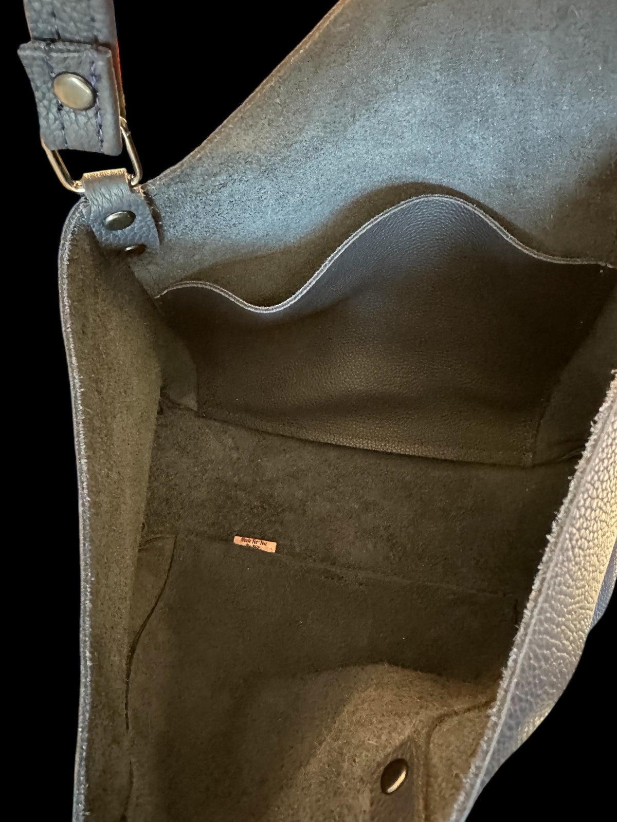 Full Grain Authentic Real Leather Pebbled Navy Blue Leather Bazzar Tote Bags