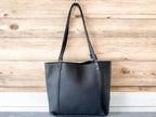 Full Grain Authentic Real Leather Pebbled Navy Blue Leather Bazzar Tote Bags