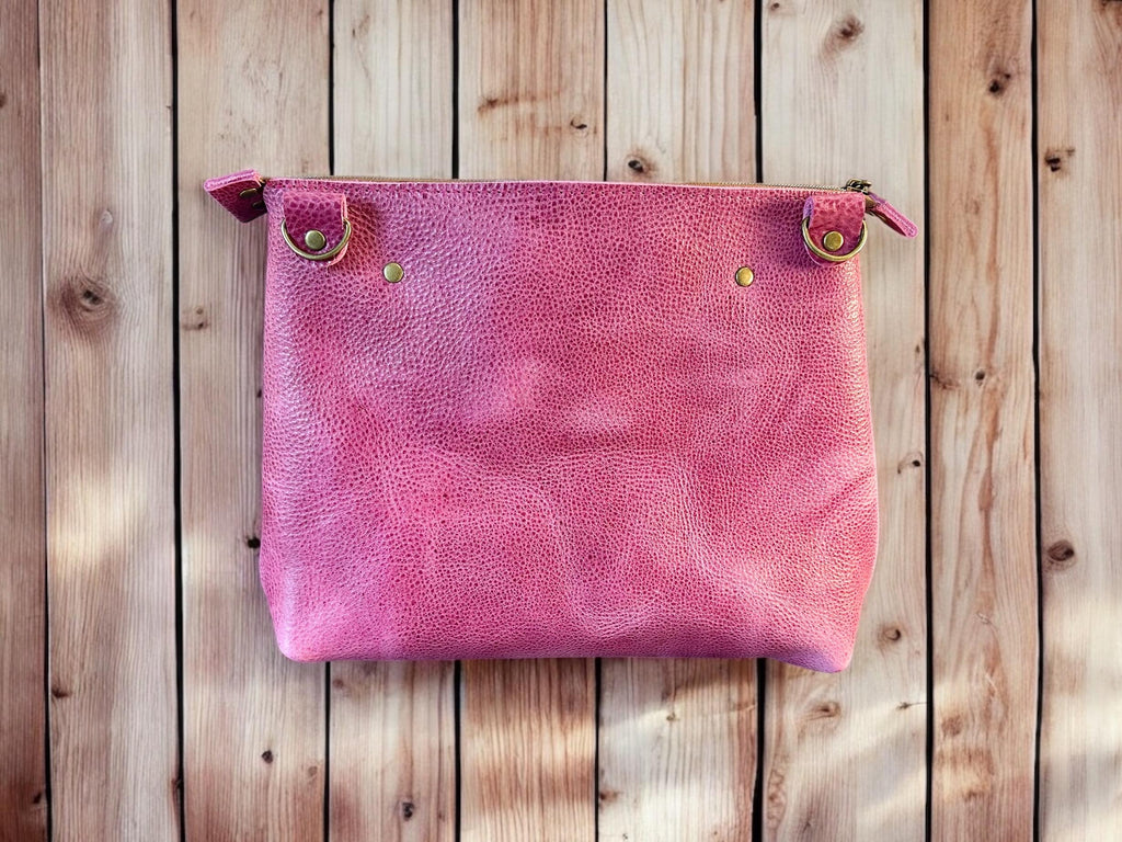 Handcrafted Full Grain Leather Zipper Crossbody Bag - Pink Dog Mini Stevie Purse