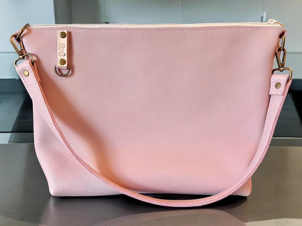 Full Grain Leather Zipper Pebbled Pasa Pink Penny Shoulder Bag Purse or Crossbody Bag