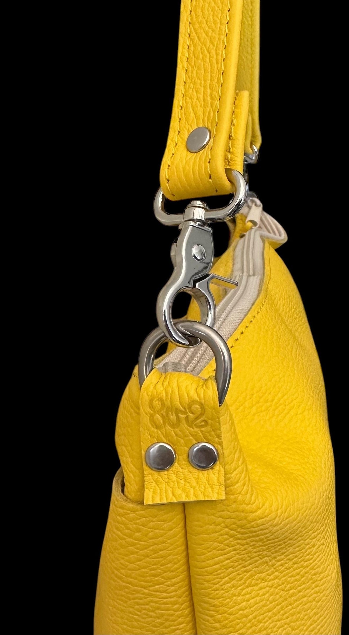 Full Grain Leather Zipper Pebbled Yellow Penny Shoulder Bag Purse or Crossbody Bag