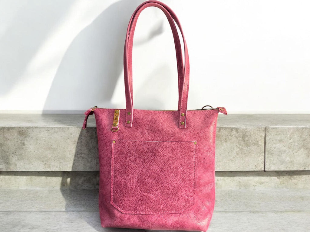 Full Grain Real Leather Zipper Pink Dog Hartlee Crossbody or Shoulder Bag Purse