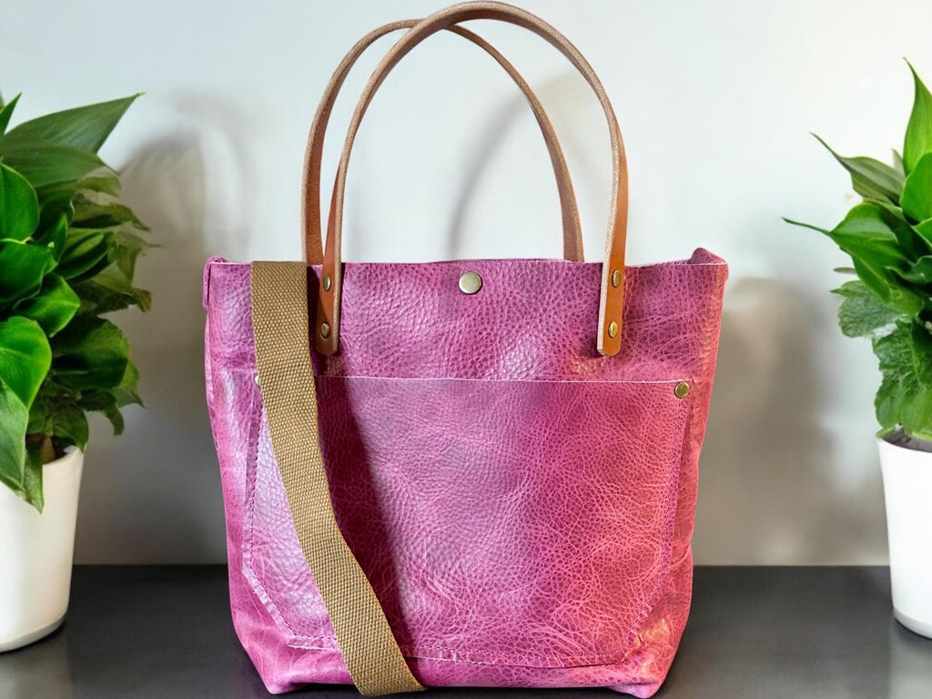 Full Grain Real Leather Zipper Pink Dog RokStar Crossbody or Shoulder Bag Purse