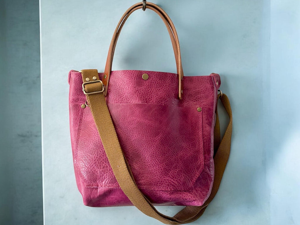Full Grain Real Leather Zipper Pink Dog RokStar Crossbody or Shoulder Bag Purse