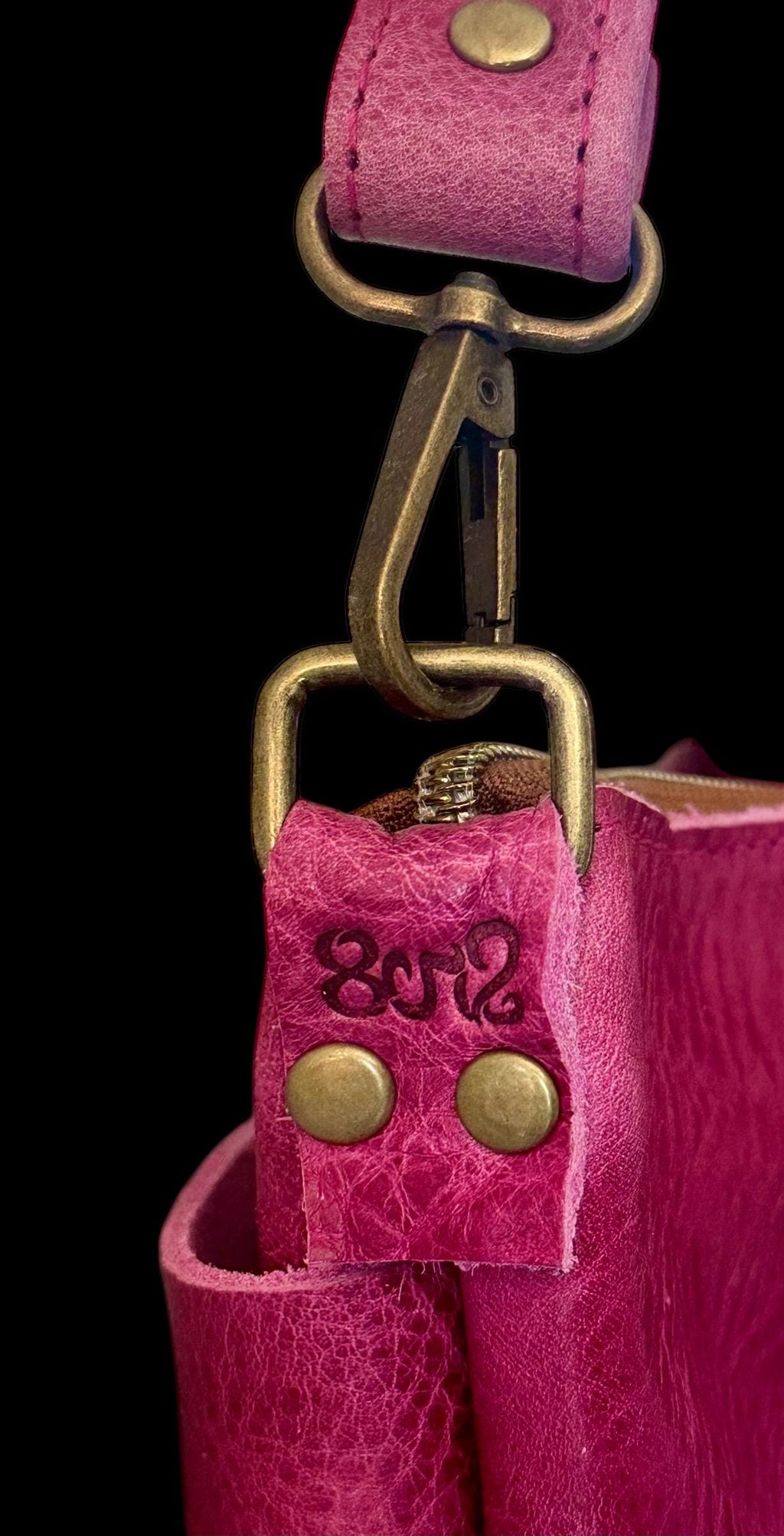Full Grain Leather Zipper Pink Dog Penny Shoulder Bag Purse or Crossbody Bag