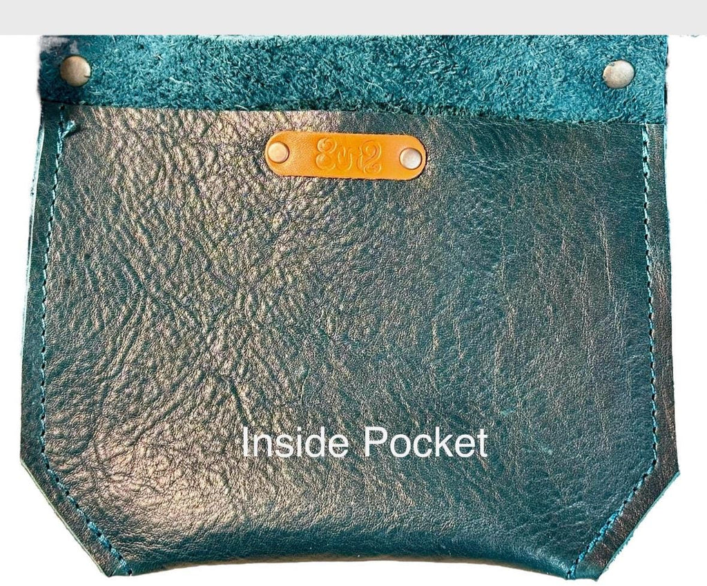 Full Grain Real Leather Zipper Dark Teal RokStar Crossbody or Shoulder Bag Purse