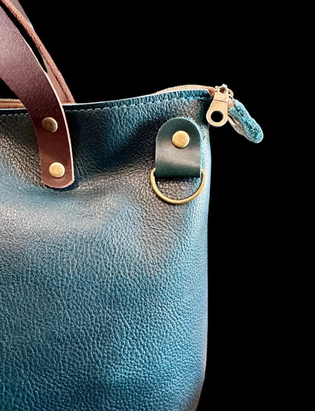 Full Grain Real Leather Zipper Dark Teal RokStar Crossbody or Shoulder Bag Purse