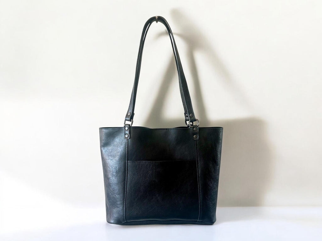 Full Grain Authentic Real Leather Black Dog Leather Bazzar Tote Bags
