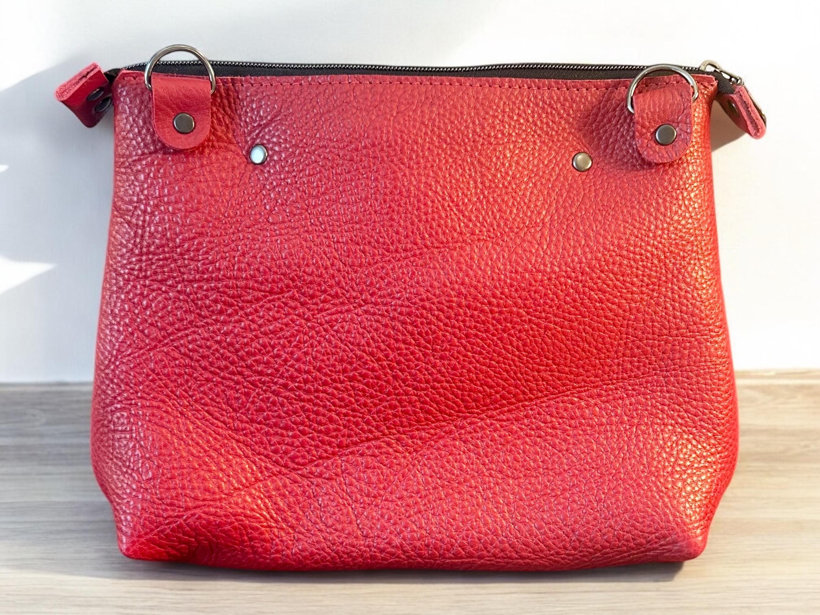 Handcrafted Full Grain Leather Crossbody Bag - Red Mini Stevie Purse