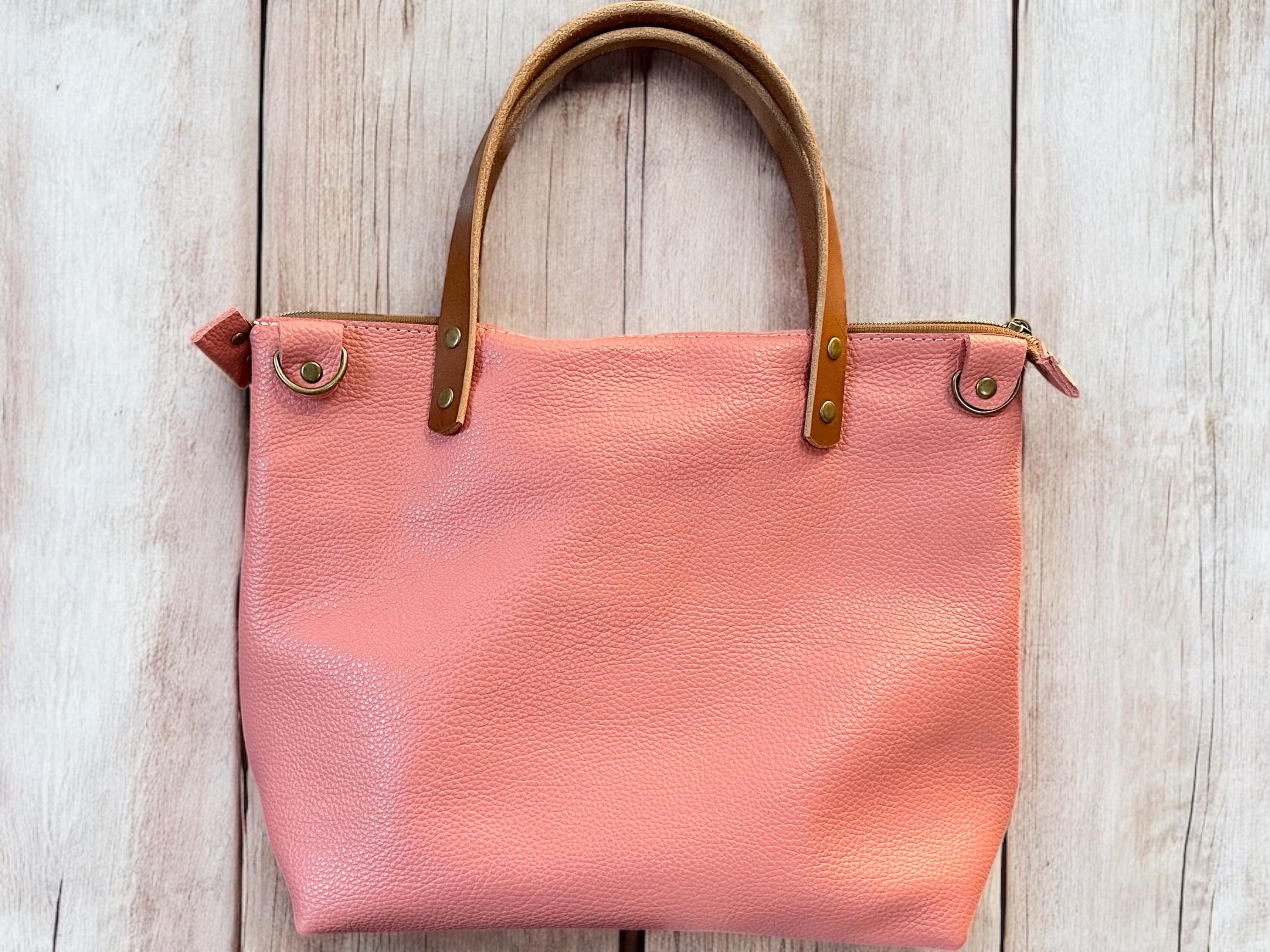 Full Grain Leather Zipper Pebbled Blush Pink Super Stevie Crossbody or Shoulder Bag Purse