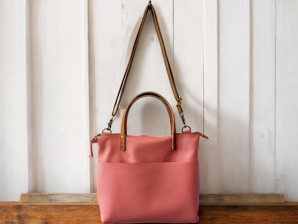 Full Grain Leather Zipper Pebbled Blush Pink Super Stevie Crossbody or Shoulder Bag Purse
