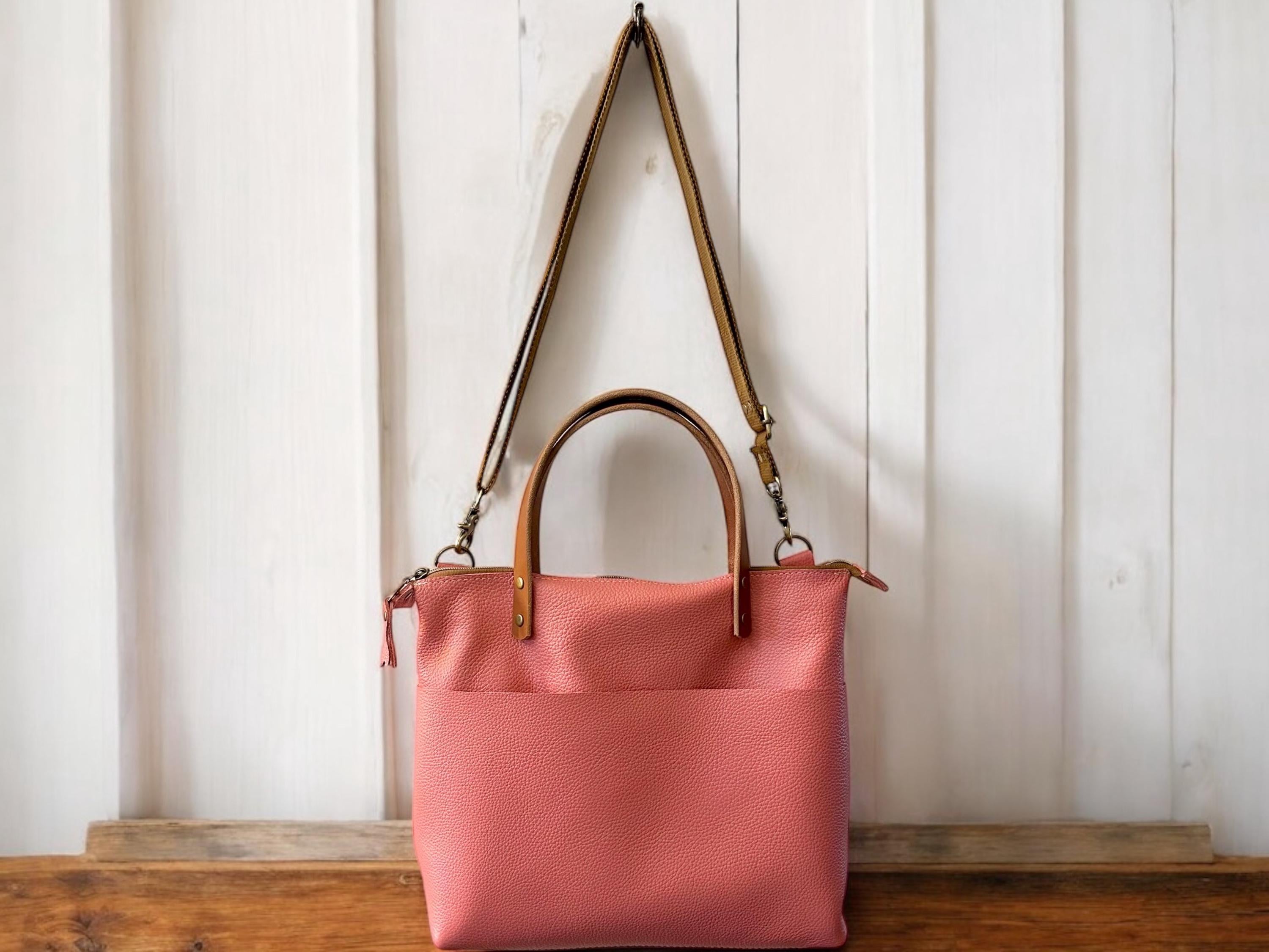 Full Grain Leather Zipper Pebbled Blush Pink Super Stevie Crossbody or Shoulder Bag Purse