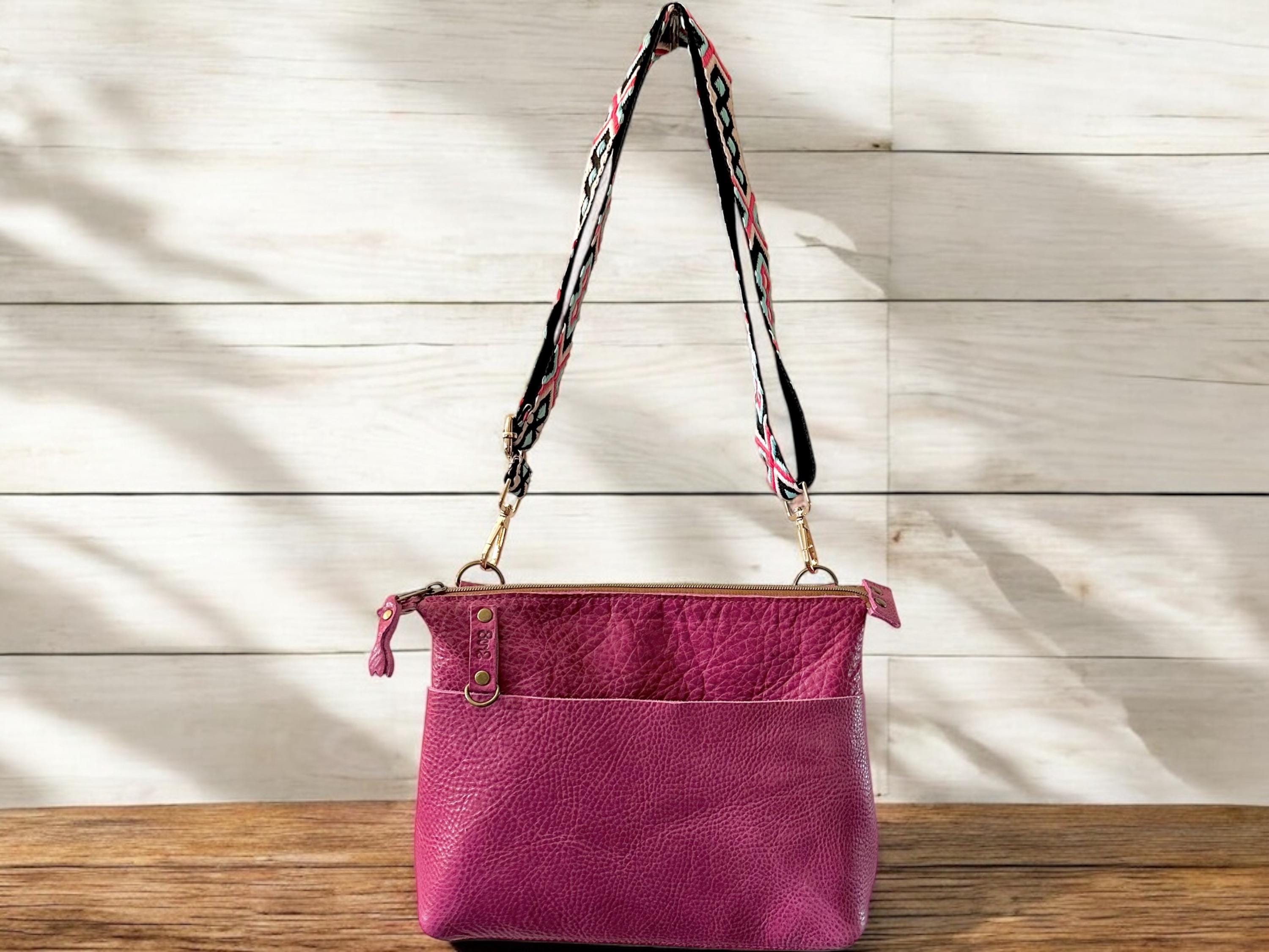 Handcrafted Full Grain Leather Zipper Crossbody Bag - Pink Dog Mini Stevie Purse