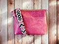 Handcrafted Full Grain Leather Zipper Crossbody Bag - Pink Dog Mini Stevie Purse