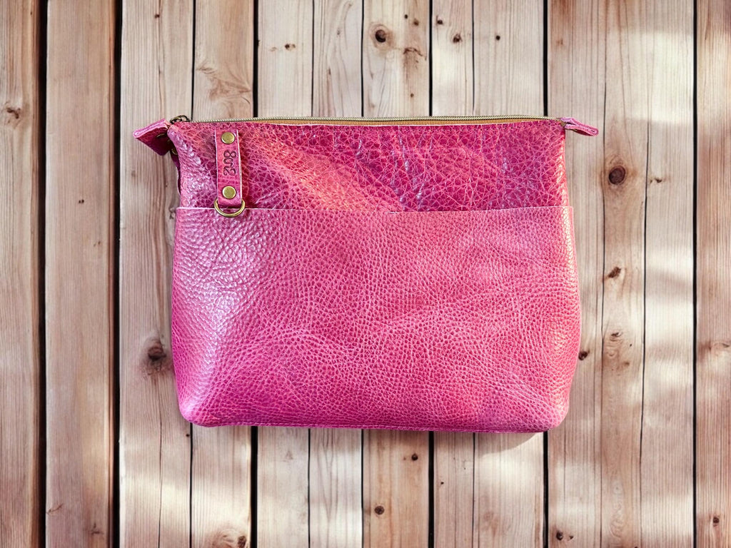 Handcrafted Full Grain Leather Zipper Crossbody Bag - Pink Dog Mini Stevie Purse