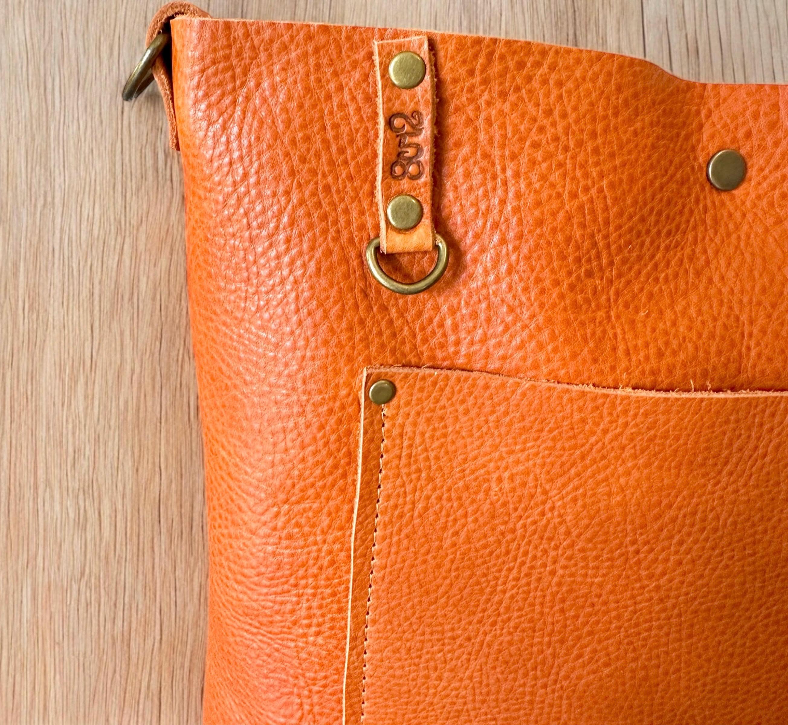 Full Grain Real Leather Autumn Orange Dog Hartlee Crossbody or Shoulder Bag Purse